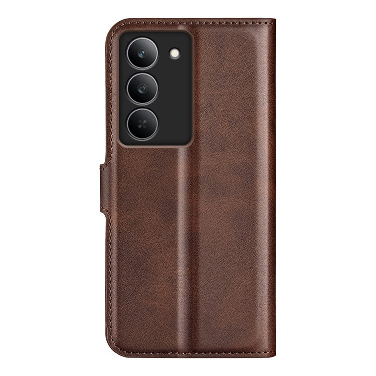 For Realme 14x 4G Stand Case Anti-Scratch Calf Texture Leather Phone Cover - Brown