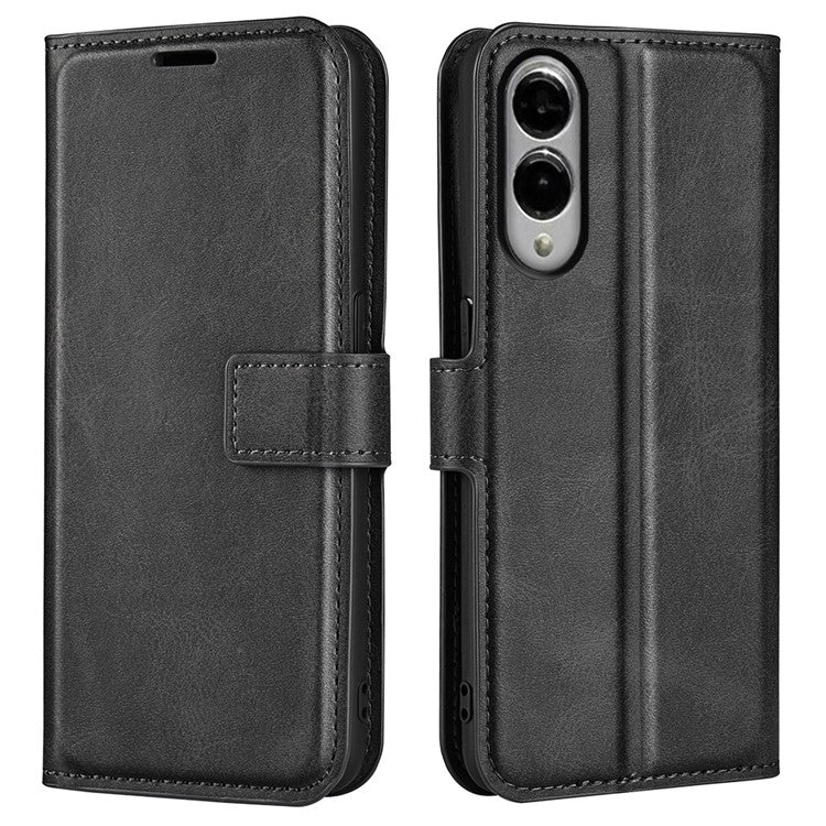 For Samsung Galaxy S25 Edge Stand Case Anti-Scratch Calf Texture Leather Phone Cover - Black