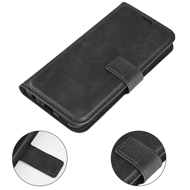 For Samsung Galaxy S25 Edge Stand Case Anti-Scratch Calf Texture Leather Phone Cover - Black