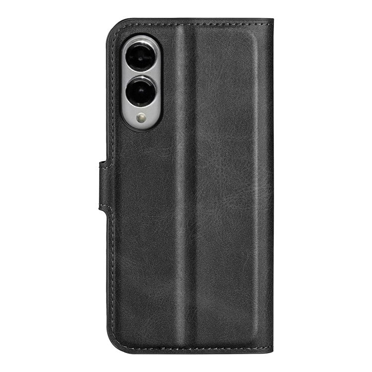 For Samsung Galaxy S25 Edge Stand Case Anti-Scratch Calf Texture Leather Phone Cover - Black