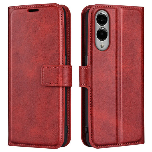For Samsung Galaxy S25 Edge Stand Case Anti-Scratch Calf Texture Leather Phone Cover - Red