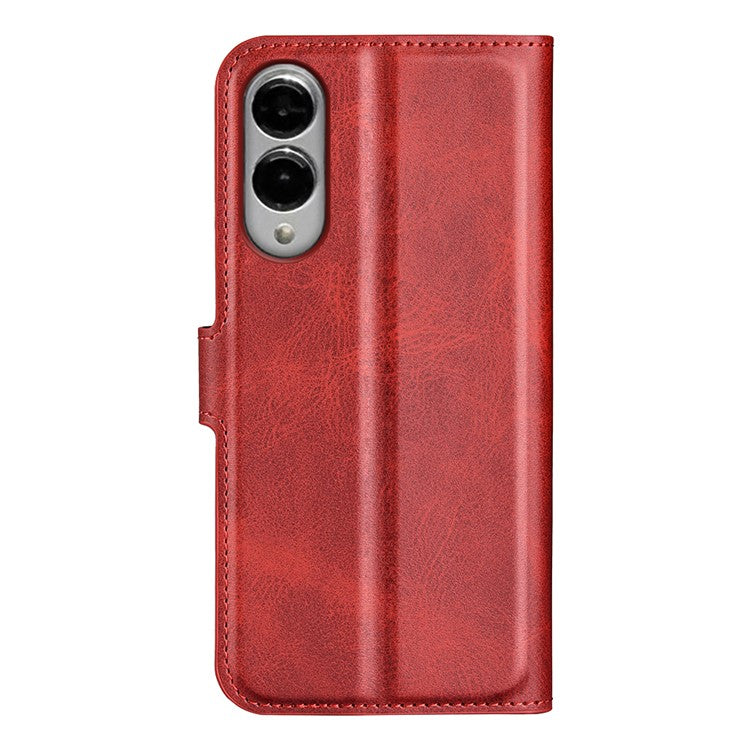 For Samsung Galaxy S25 Edge Stand Case Anti-Scratch Calf Texture Leather Phone Cover - Red