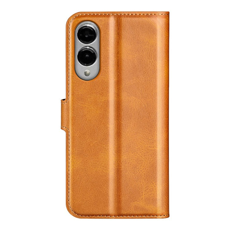 For Samsung Galaxy S25 Edge Stand Case Anti-Scratch Calf Texture Leather Phone Cover - Yellow
