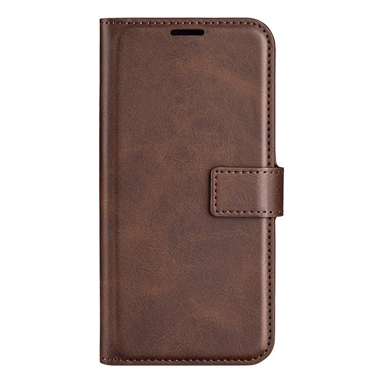 For Samsung Galaxy S25 Edge Stand Case Anti-Scratch Calf Texture Leather Phone Cover - Brown