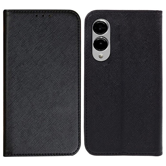 For Samsung Galaxy S25 Edge Case Cross Texture Leather Phone Cover Hidden Magnetic - Black