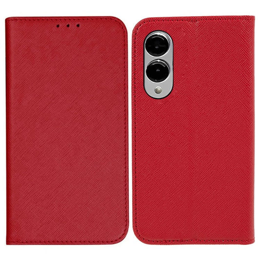 For Samsung Galaxy S25 Edge Case Cross Texture Leather Phone Cover Hidden Magnetic - Red