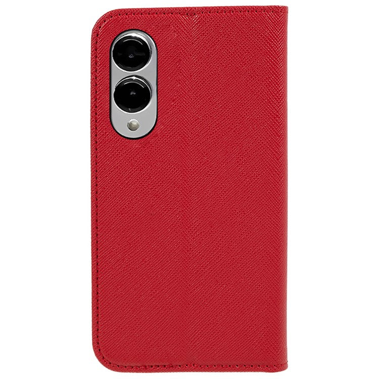 For Samsung Galaxy S25 Edge Case Cross Texture Leather Phone Cover Hidden Magnetic - Red