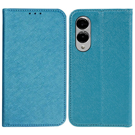 For Samsung Galaxy S25 Edge Case Cross Texture Leather Phone Cover Hidden Magnetic - Sky Blue