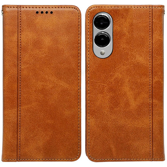 For Samsung Galaxy S25 Edge Case Hidden Magnetic Closure Calf Texture Leather Phone Cover - Yellow