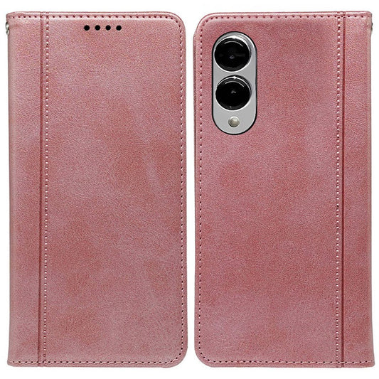 For Samsung Galaxy S25 Edge Case Hidden Magnetic Closure Calf Texture Leather Phone Cover - Rose Gold