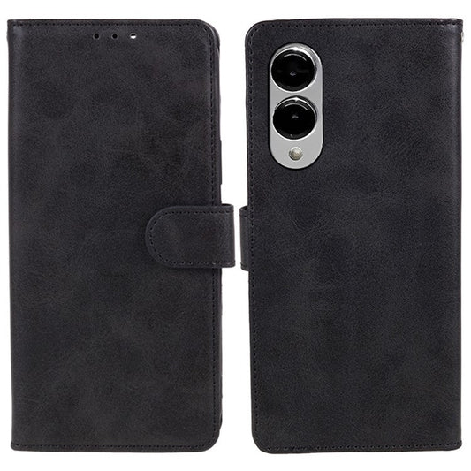 For Samsung Galaxy S25 Edge Case PU Leather Wallet Protective Phone Cover Calf Texture - Black
