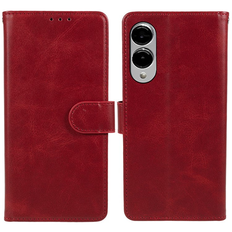 For Samsung Galaxy S25 Edge Case PU Leather Wallet Protective Phone Cover Calf Texture - Red