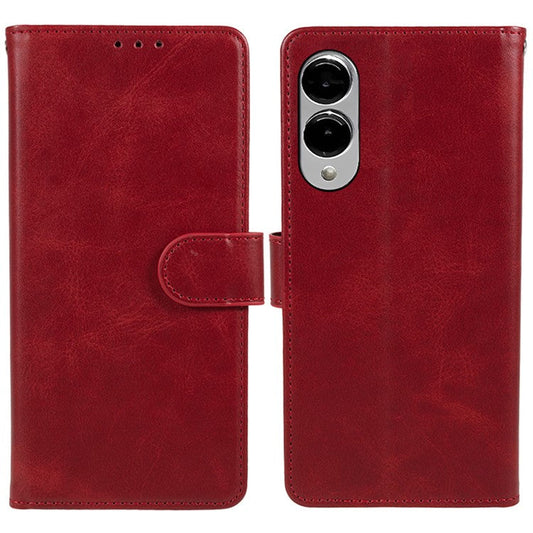 For Samsung Galaxy S25 Edge Case PU Leather Wallet Protective Phone Cover Calf Texture - Red