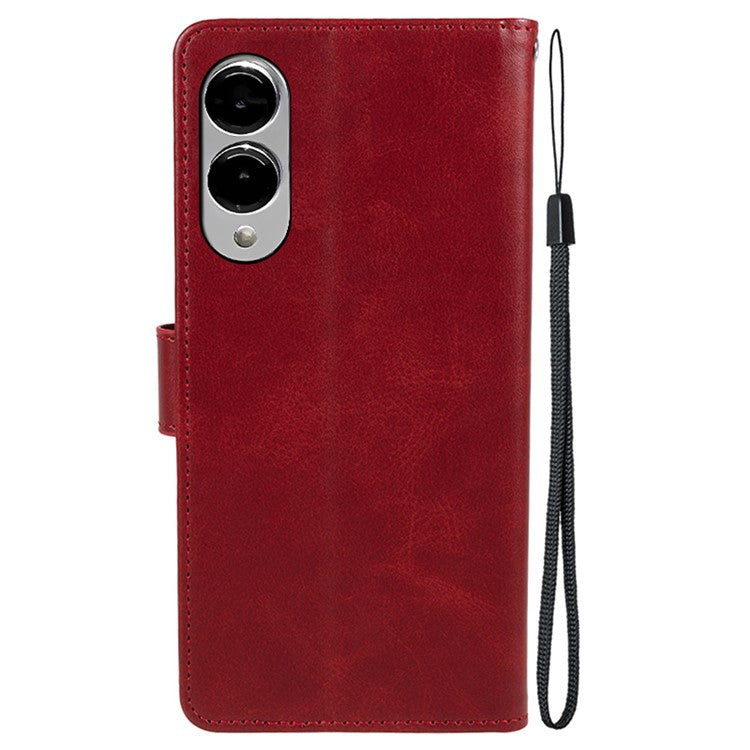For Samsung Galaxy S25 Edge Case PU Leather Wallet Protective Phone Cover Calf Texture - Red