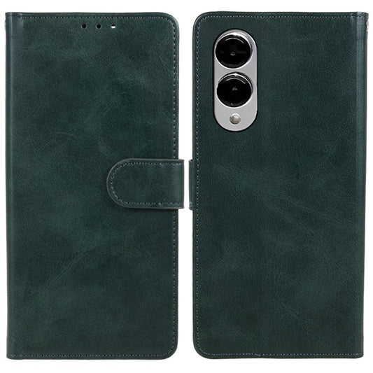 For Samsung Galaxy S25 Edge Case PU Leather Wallet Protective Phone Cover Calf Texture - Midnight Green