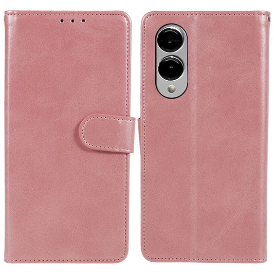 For Samsung Galaxy S25 Edge Case PU Leather Wallet Protective Phone Cover Calf Texture - Rose Gold