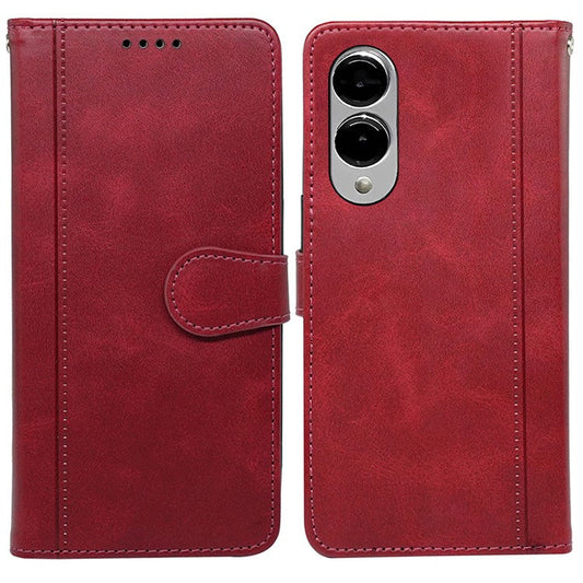 For Samsung Galaxy S25 Edge Case Calf Texture Leather Stand Book Style Phone Cover - Red