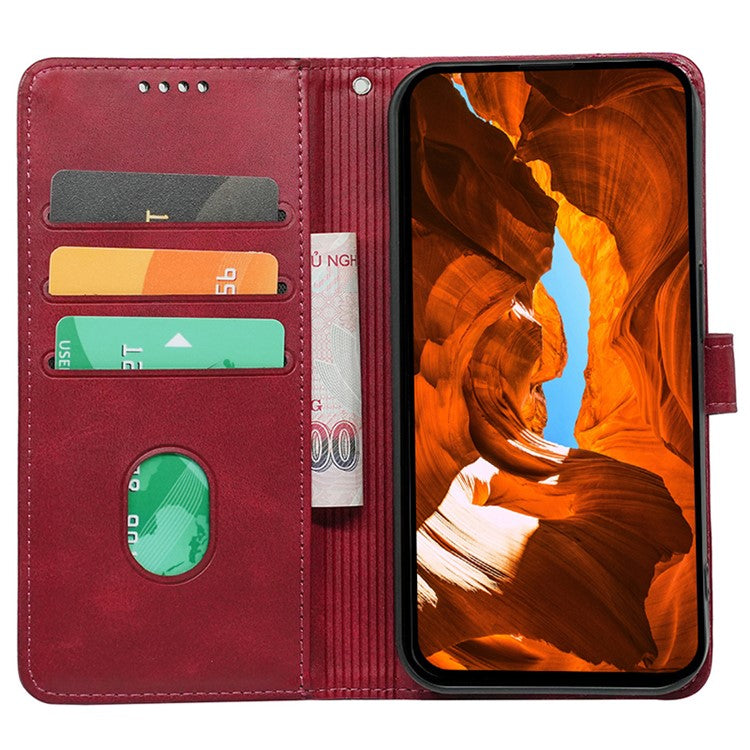 For Samsung Galaxy S25 Edge Case Calf Texture Leather Stand Book Style Phone Cover - Red