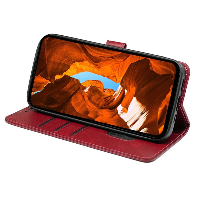 For Samsung Galaxy S25 Edge Case Calf Texture Leather Stand Book Style Phone Cover - Red