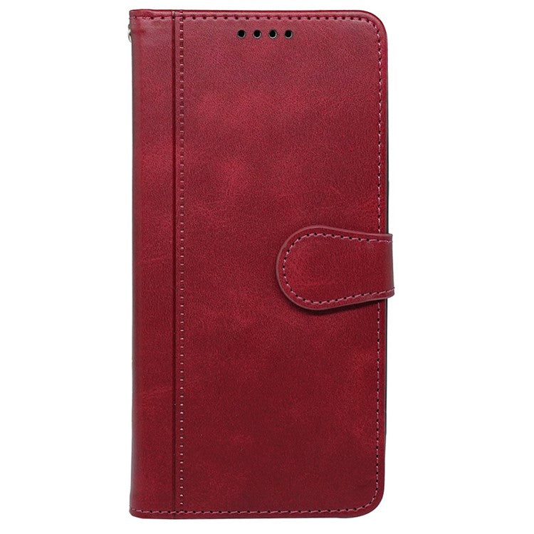 For Samsung Galaxy S25 Edge Case Calf Texture Leather Stand Book Style Phone Cover - Red