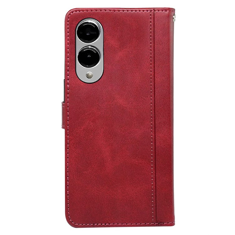 For Samsung Galaxy S25 Edge Case Calf Texture Leather Stand Book Style Phone Cover - Red