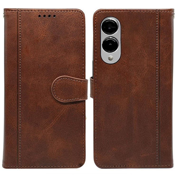 For Samsung Galaxy S25 Edge Case Calf Texture Leather Stand Book Style Phone Cover - Brown