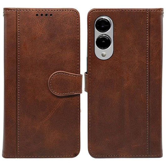 For Samsung Galaxy S25 Edge Case Calf Texture Leather Stand Book Style Phone Cover - Brown