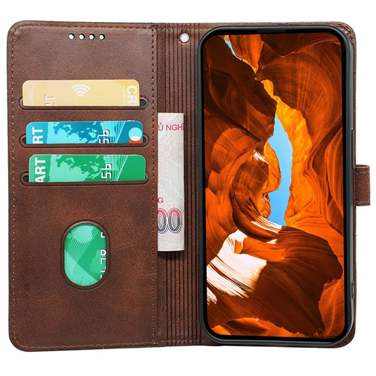 For Samsung Galaxy S25 Edge Case Calf Texture Leather Stand Book Style Phone Cover - Brown