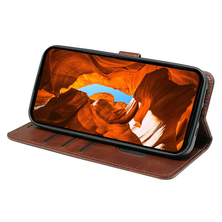 For Samsung Galaxy S25 Edge Case Calf Texture Leather Stand Book Style Phone Cover - Brown