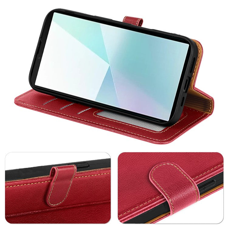 For Samsung Galaxy S25 Edge Leather Case Litchi Texture Wallet RFID Blocking Phone Cover - Red