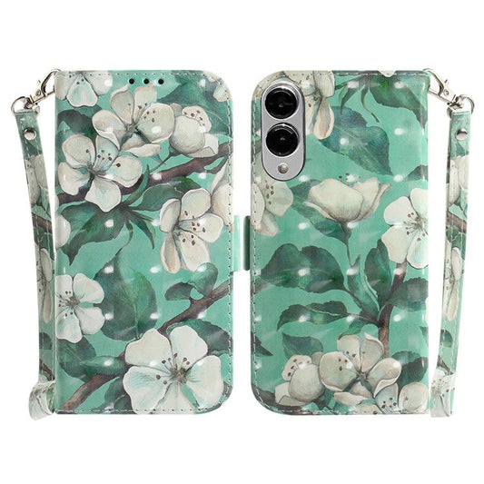 For Samsung Galaxy S25 Edge Case Pattern Printing Leather Wallet Phone Cover with Wrist Strap - Watercolor Flowers