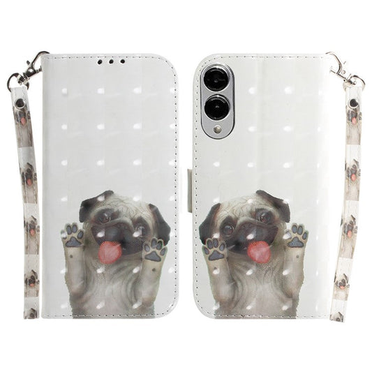 For Samsung Galaxy S25 Edge Case Pattern Printing Leather Wallet Phone Cover with Wrist Strap - Pug