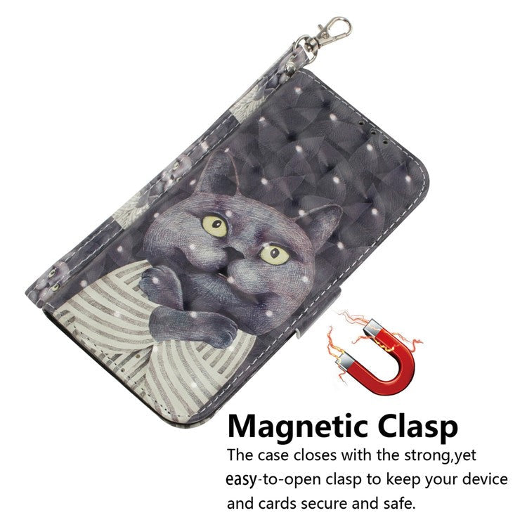 For Samsung Galaxy S25 Edge Case Pattern Printing Leather Wallet Phone Cover with Wrist Strap - Embracing Cat