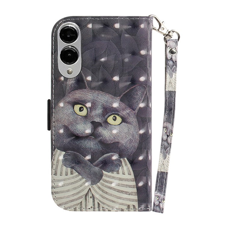For Samsung Galaxy S25 Edge Case Pattern Printing Leather Wallet Phone Cover with Wrist Strap - Embracing Cat