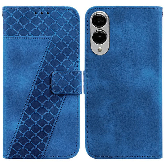 For Samsung Galaxy S25 Edge Stand Case 7-Shaped Pattern Imprint Leather Phone Cover - Dark Blue