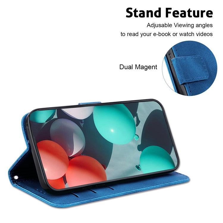 For Samsung Galaxy S25 Edge Stand Case 7-Shaped Pattern Imprint Leather Phone Cover - Dark Blue