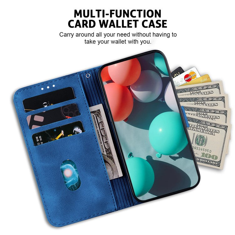 For Samsung Galaxy S25 Edge Stand Case 7-Shaped Pattern Imprint Leather Phone Cover - Dark Blue
