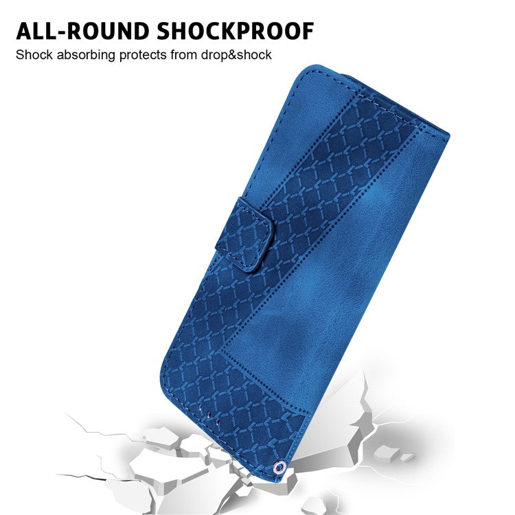 For Samsung Galaxy S25 Edge Stand Case 7-Shaped Pattern Imprint Leather Phone Cover - Dark Blue