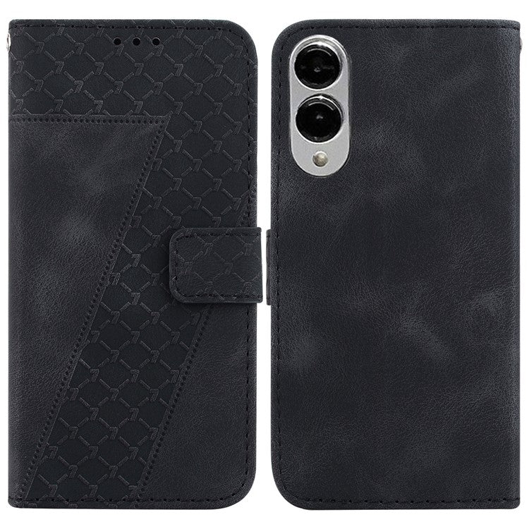 For Samsung Galaxy S25 Edge Stand Case 7-Shaped Pattern Imprint Leather Phone Cover - Black