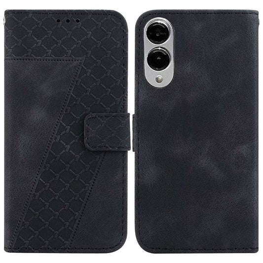 For Samsung Galaxy S25 Edge Stand Case 7-Shaped Pattern Imprint Leather Phone Cover - Black