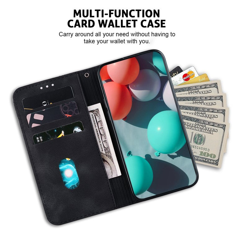 For Samsung Galaxy S25 Edge Stand Case 7-Shaped Pattern Imprint Leather Phone Cover - Black