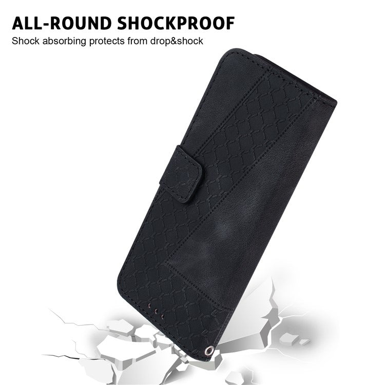 For Samsung Galaxy S25 Edge Stand Case 7-Shaped Pattern Imprint Leather Phone Cover - Black