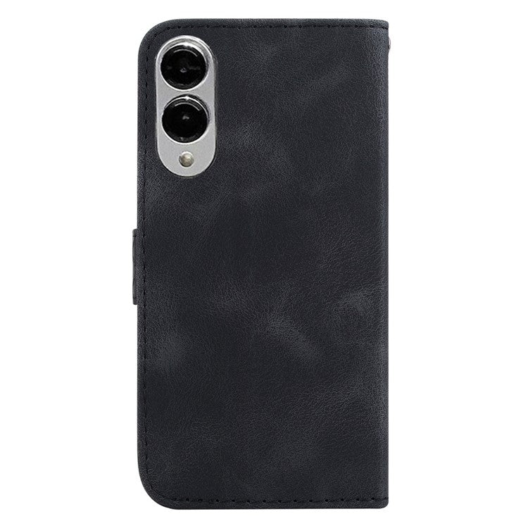 For Samsung Galaxy S25 Edge Stand Case 7-Shaped Pattern Imprint Leather Phone Cover - Black