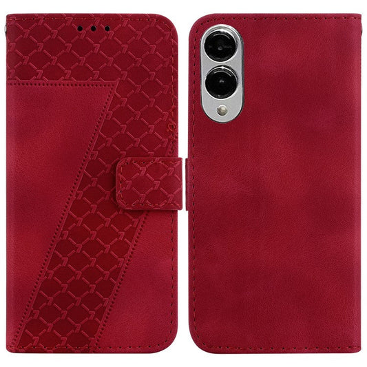 For Samsung Galaxy S25 Edge Stand Case 7-Shaped Pattern Imprint Leather Phone Cover - Red