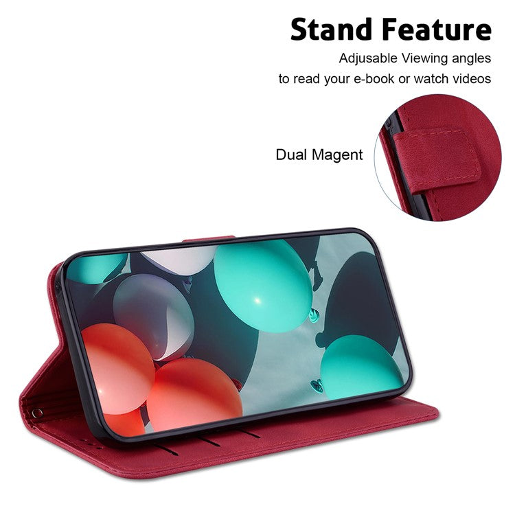 For Samsung Galaxy S25 Edge Stand Case 7-Shaped Pattern Imprint Leather Phone Cover - Red