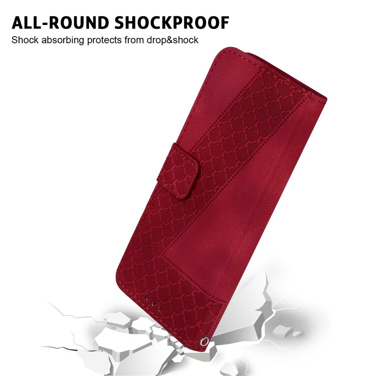 For Samsung Galaxy S25 Edge Stand Case 7-Shaped Pattern Imprint Leather Phone Cover - Red