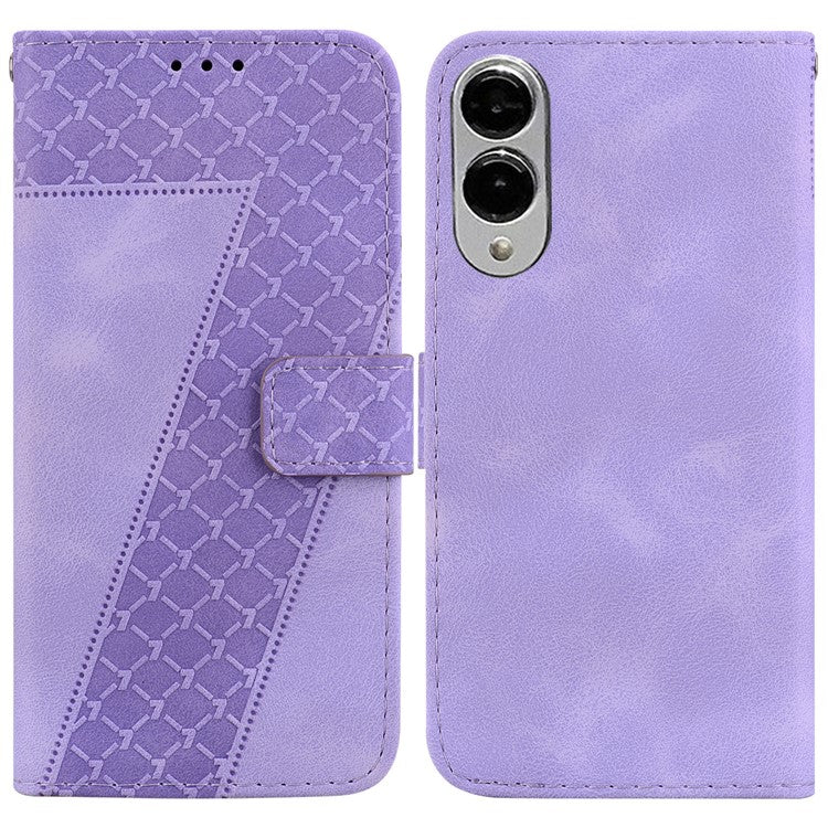 For Samsung Galaxy S25 Edge Stand Case 7-Shaped Pattern Imprint Leather Phone Cover - Purple