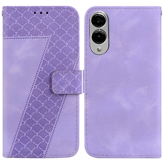 For Samsung Galaxy S25 Edge Stand Case 7-Shaped Pattern Imprint Leather Phone Cover - Purple
