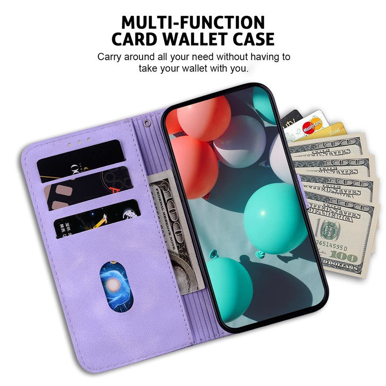 For Samsung Galaxy S25 Edge Stand Case 7-Shaped Pattern Imprint Leather Phone Cover - Purple