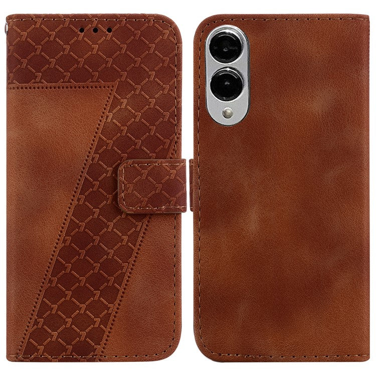 For Samsung Galaxy S25 Edge Stand Case 7-Shaped Pattern Imprint Leather Phone Cover - Brown